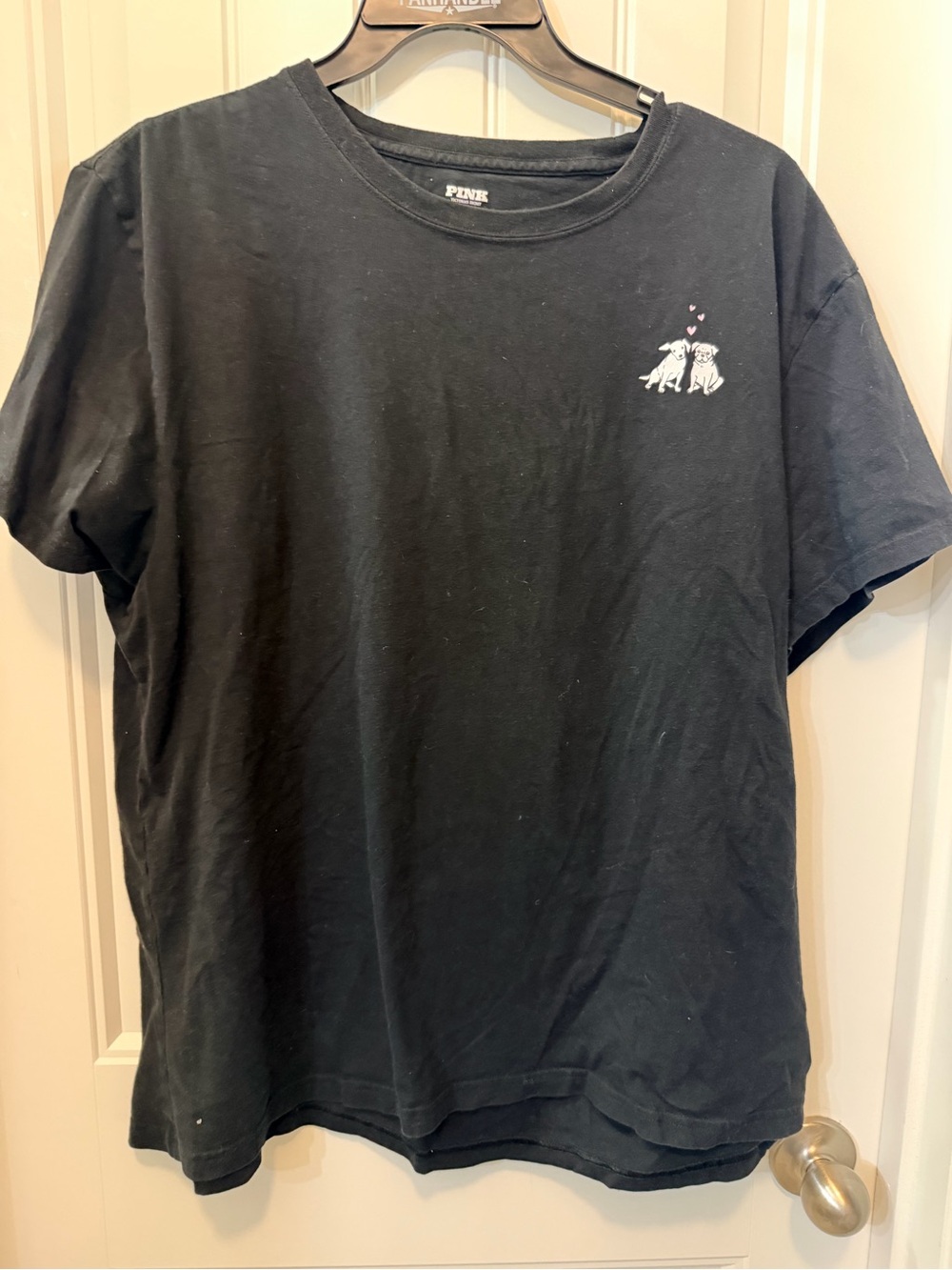 PINK Victoria's Secret Black Short-Sleeve Tee with Pink Heart Graphic